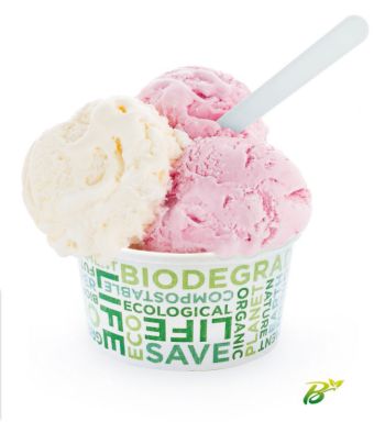 Coppette gelato monouso biodegradabile e compostabile in cartoncino laminato con biopolimero TEXT BIO